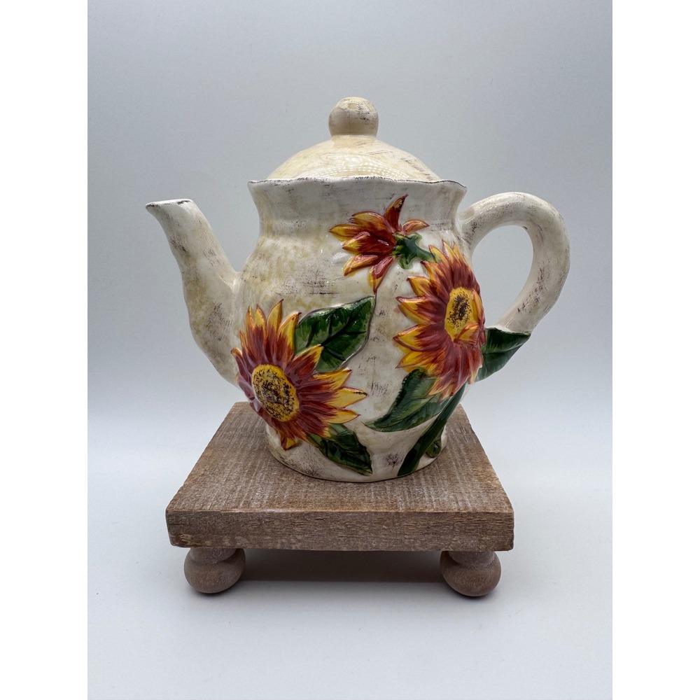 Youngs Inc Heartfelt Kitchen Creations Sunflower Ceramic Teapot Farmhouse Decor